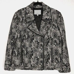 Classiques Entier Crop Moto Jacket Womens Large Black White Wool Blend Zip Up